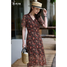 【预售7天】夏日花漫连衣裙 慵懒飘逸 米思阳2026夏季法式优雅度假风茶歇裙V领雪纺碎花中长款连衣裙女1075