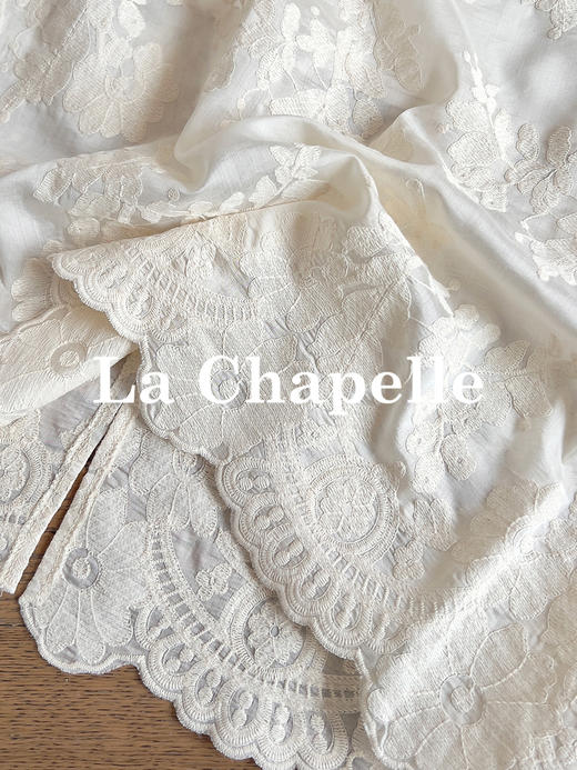 专柜实拍【新中式套装】拉夏贝尔/La Chapelle莱赛尔混纺珠扣刺绣气质V领短袖小衫后松紧半裙套装 商品图9