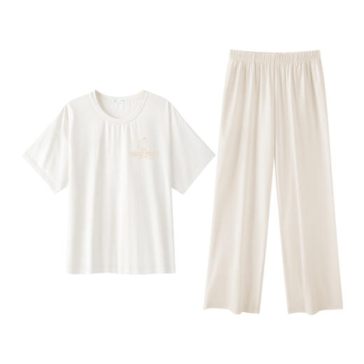 爱帝女士棉莫代尔轻体极简风短袖长裤家居服套装 商品图7