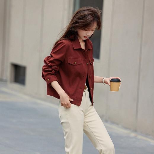 下单3-7天发货！LONGNVFAIR 天丝醋酸圆领短外套 ORIGNAL&CO 甜酷系复古波尔多红牛仔外套 商品图11