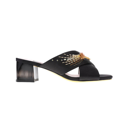 sheme原创设计羽翼鎏光系列刺绣羽毛点缀优雅时尚女士透明跟拖鞋可定制 商品图5