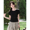鹿向南【0405/20:00新品前1小时7折限量100件】黑色收腰正肩T恤 商品缩略图0