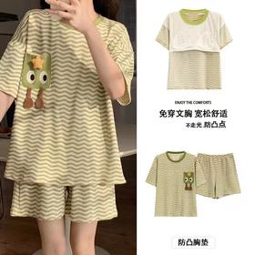 2024带胸垫短袖睡衣女夏季薄款卡通可爱少女学生夏天可外穿家居服