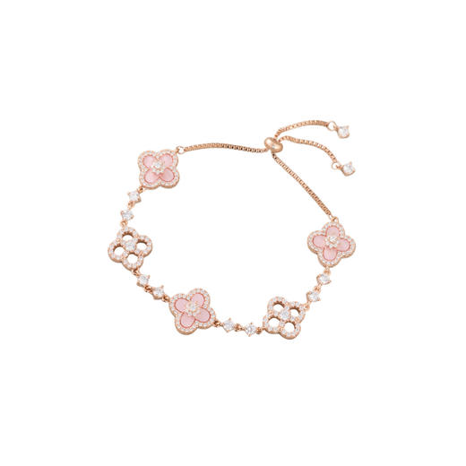 三彩2026新款浅粉轻甜四叶草海棠纹手链国风轻奢通勤幸运约会显贵 商品图2