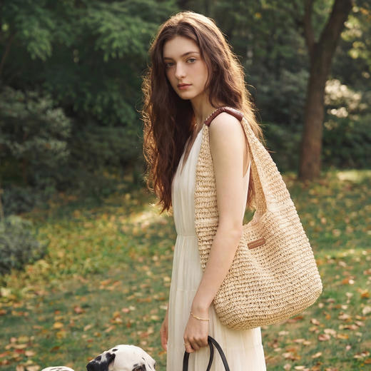 三彩2026新款单肩手提大容量包包通勤时尚小众编织度假个性南法女 商品图1