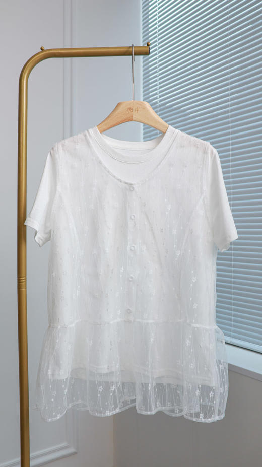 漫游甜心|韩系叠穿蕾丝网纱T恤 商品图0