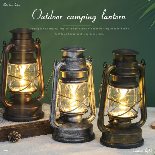 户外旅行复古风手提灯LED悬挂式野营马灯便携多用途仿古露营灯 商品图1