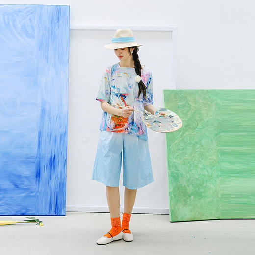 绽放181朵/「余味-1」小衫*zijun联名系列水洗皱棉亚麻印花衬衣女 商品图3