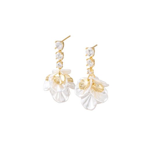 三彩2026新款立体花瓣流苏耳环S925银针轻奢锆石链法式甜美女 商品图3