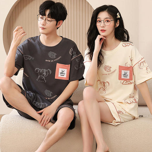 新款新品情侣睡衣夏季棉质短袖薄款大码韩版可爱夏天男士家居服女 商品图3