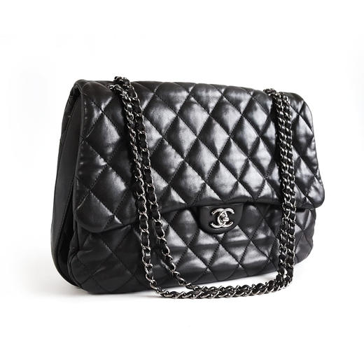 【95新】CHANEL香奈儿大号黑银羊皮机场包CF链条包单肩包中性款300326NJS07 商品图2