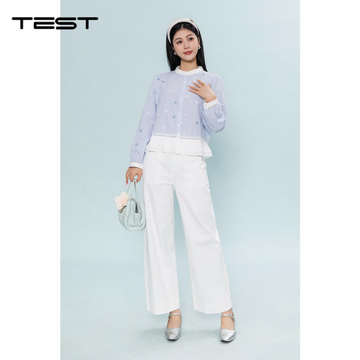 夏上新法式温柔风蓝白条纹绣花衬衫1262007 商品图1