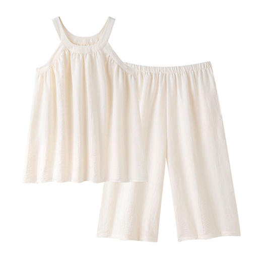 睡衣女士夏季带胸垫吊带背心七分裤薄款休闲简约可外穿家居服套装 商品图2