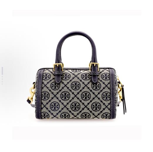 【老花波士顿】TORY BURCH 汤丽柏琦 T Monogram 老花满印 织物拼牛皮革 波士顿包单肩斜挎手提包83970 大号/小号 香港直邮 清关约7个工作日 商品图4