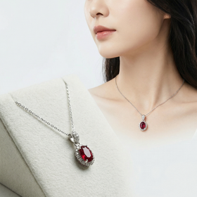 【清明节宝石专场】宝石专场活动：88号红宝石三件套（耳钉4x4,项链4x6,戒指5x5mm）带证书（万物清明·福佑安康）