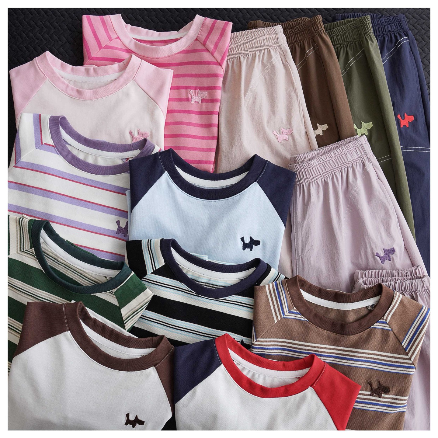 直发 【三件套】韩国订单 儿童插肩袖撞色T恤➕宽松条纹长袖➕儿童0压重束脚长裤