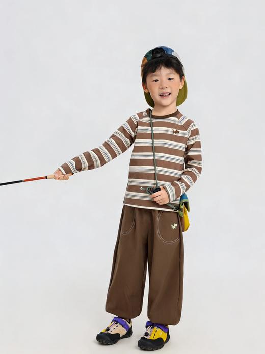 直发 【三件套】韩国订单 儿童插肩袖撞色T恤➕宽松条纹长袖➕儿童0压重束脚长裤 商品图6