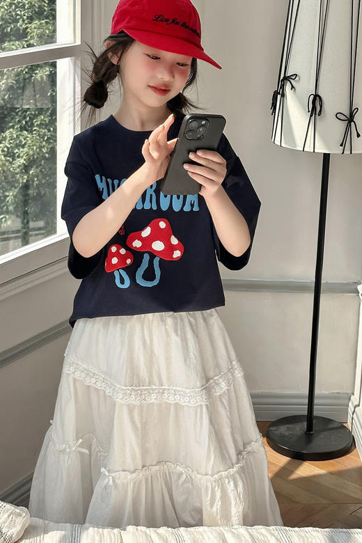 🍧夏日温柔风必备💕韩系元气少女氛围感穿搭👧【吉米故事▪韩系童趣蘑菇印花短袖T恤➕️蕾丝拼接蛋糕长裙】 | 匠心之作 始于颜值，忠于品质 自带高级感的春天 商品图6