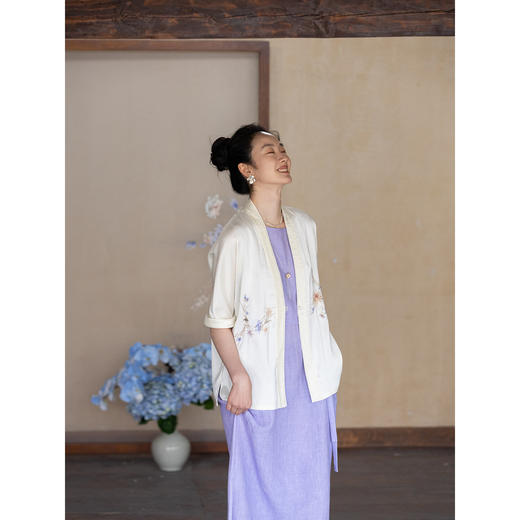 牧衣游原创 重工手绣重磅桑蚕丝外套新款古朴禅意双宫绸开衫 浅行 商品图3