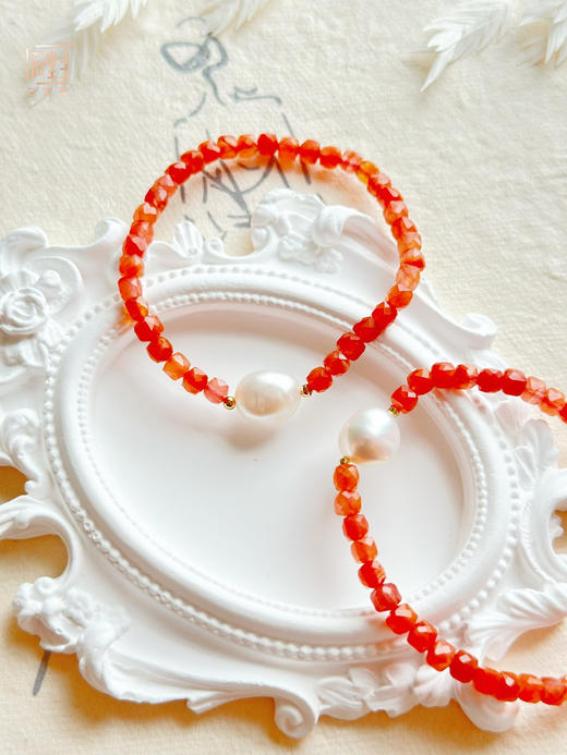 春日绽放 | 天然南红“方糖”巴洛克珍珠设计手链 商品图3