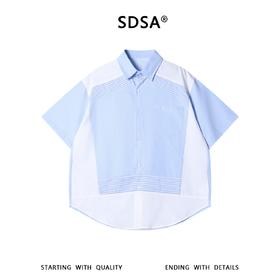 SDSA男装2026新款高贵轻奢美式复古拼接衬衫条纹撞色宽松短袖衬衫