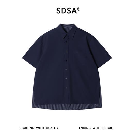 SDSA男装2026新款高贵轻奢潮牌极简风拼接条纹假两件短袖衬衫 商品图0