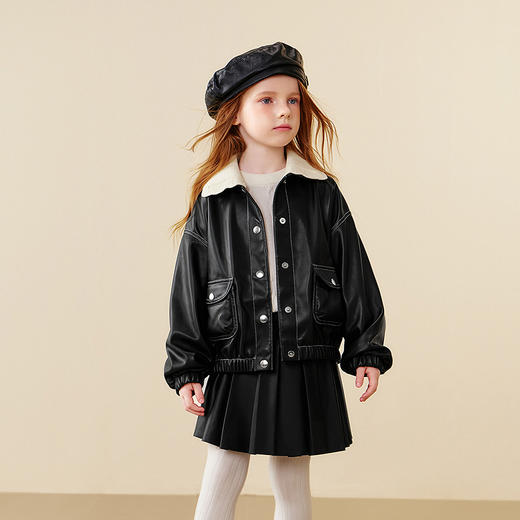 迷你巴拉巴拉女童柔软耐造皮衣外套可拆卸儿童外衣2026春新品 商品图2