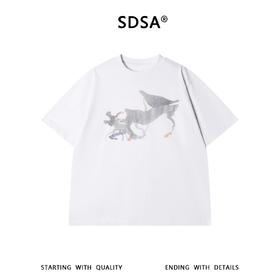 SDSA男装2026新款高贵轻奢老钱风撞色印花圆领短袖T恤百搭时尚