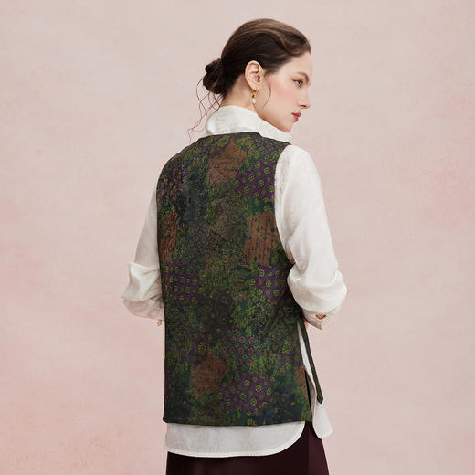 RF404斯尔丽26新款新中式提花双色深V宽松廓形挡肉百搭马甲 商品图1