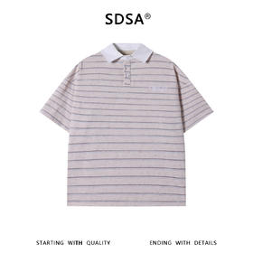 SDSA男装2026新款高贵轻奢韩系撞色条纹刺绣字母翻领短袖T恤百搭