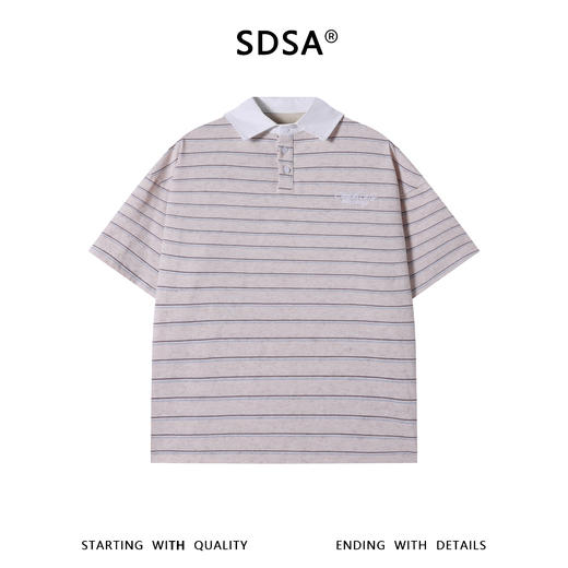 SDSA男装2026新款高贵轻奢韩系撞色条纹刺绣字母翻领短袖T恤百搭 商品图0