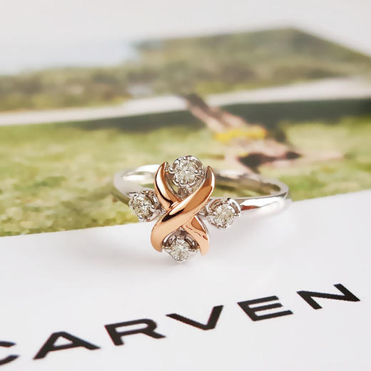 【天然正品】AU750双色金经典时尚群镶款0.125克拉钻石戒指14号（戒圈可改）110326TJ15 商品图3