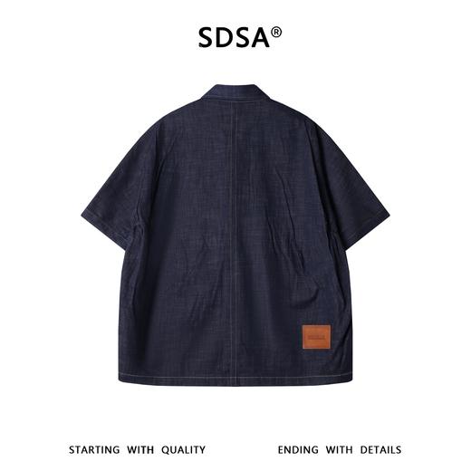 SDSA男装2026新款高贵轻奢潮牌复古风牛仔质感明线宽松短袖衬衫 商品图4