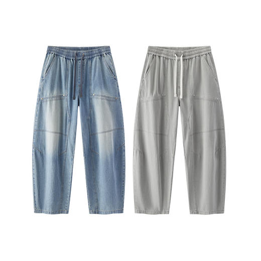 商场同款|森马牛仔裤男夏季伐木宽松弧形裤2026新款橡筋腰头长裤 商品图4