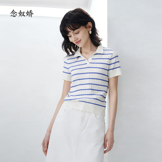 【商场同款】CNK6448 “ 海洋POLO ” 精纺棉棉纱细腻软糯 蓝白条纹清爽一夏 毛衫 商品图11
