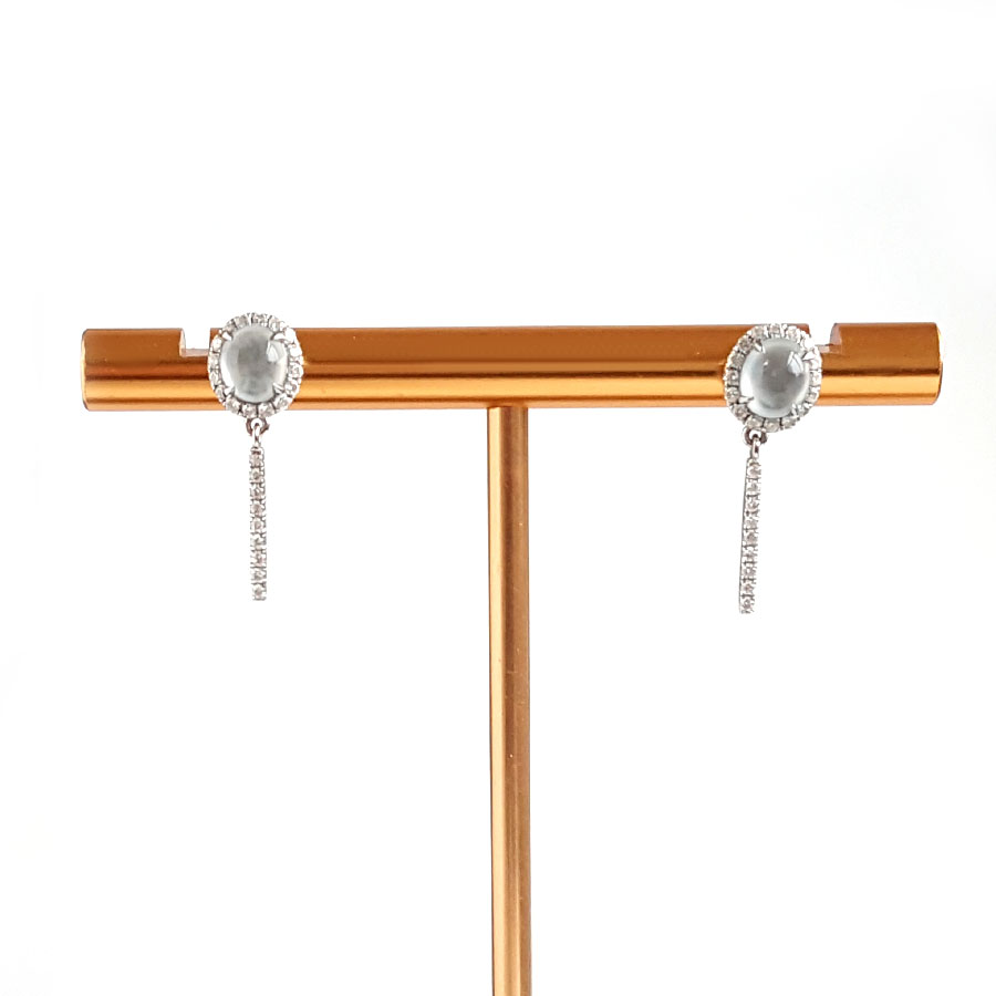 【天然正品】A货翡翠AU750白金镶钻镶天然细腻白色高冰种蛋面翡翠耳坠20.3*17.6*6.8MM（皆取最大值）131125AH29