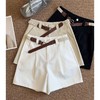 【送腰带气质显瘦棉短裤】夏季新款 百搭休闲阔腿裤高腰骑士裤  商品缩略图0