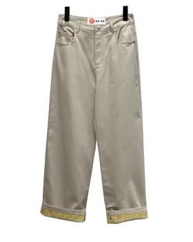 女款翻折提花牛仔长裤zh011