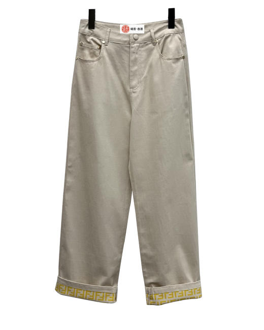 女款翻折提花牛仔长裤zh011 商品图0