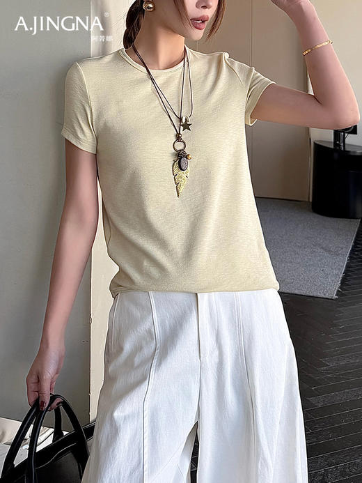 【遮肉显瘦】阿菁娜正肩圆领弹力修身T恤F31C301027 商品图4