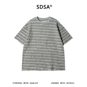 SDSA男装2026新款高贵轻奢美式简约立体条纹圆领短袖T恤百搭时尚