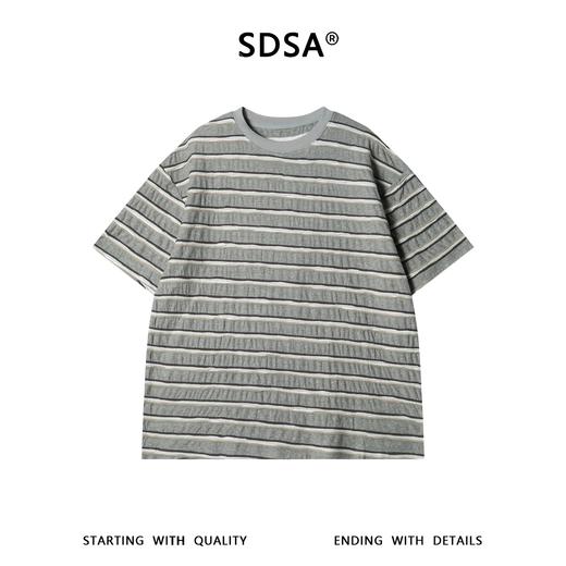 SDSA男装2026新款高贵轻奢美式简约立体条纹圆领短袖T恤百搭时尚 商品图0
