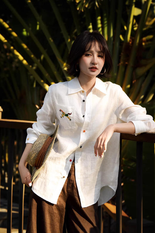 小马刺绣老钱风棉麻衬衣防晒衫 商品图6