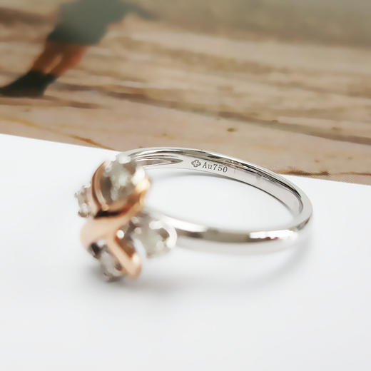 【天然正品】AU750双色金经典时尚群镶款0.125克拉钻石戒指14号（戒圈可改）110326TJ15 商品图5