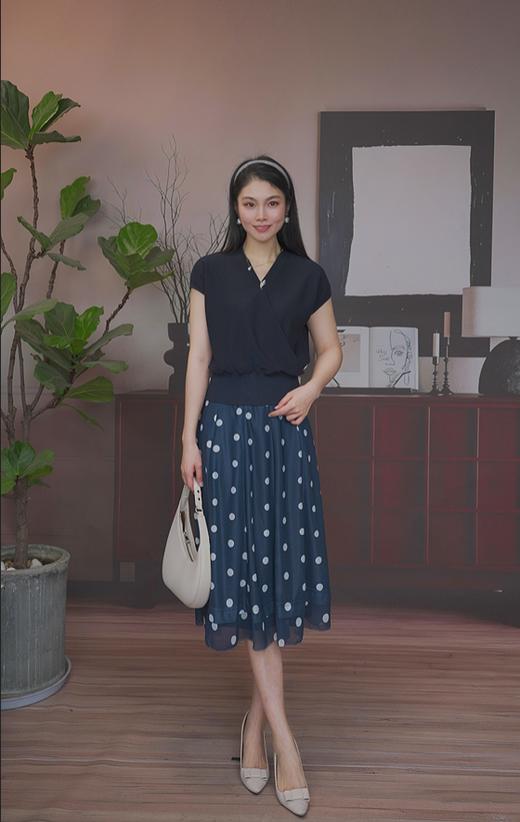 司歌针织v领知性短袖上衣女显瘦 G93G3508 商品图2