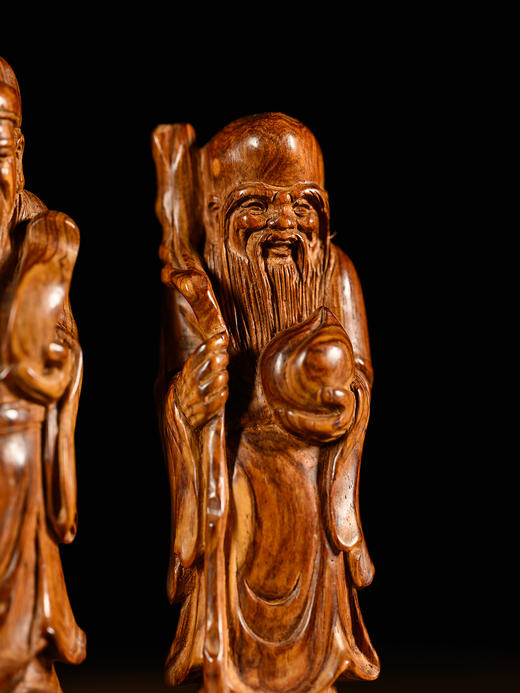 二十世纪	黄花梨木雕福禄寿人物摆件一组 商品图2