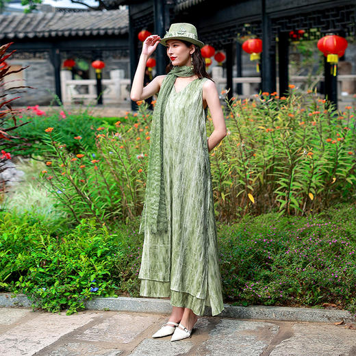 【春季新品】碧影叠纱民族风炒色两件套连衣裙 | 预售15天 商品图2