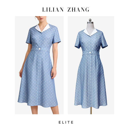 定制静奢风 「法式旧影」“罗马假日”雾蓝波点复古醋酸连衣裙2601015 商品图0