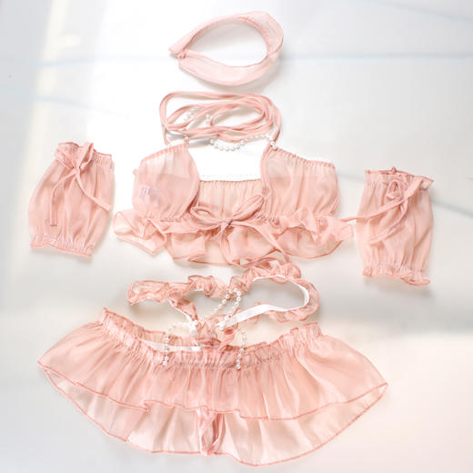 漫渺甜美少女纯欲三点式比基尼性辣妹开档珍珠挂脖情趣套装裙内衣 商品图6