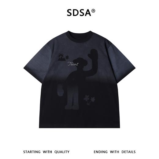 SDSA男装2026新款轻奢美式渐变卡通招手印花圆领短袖T恤百搭潮 商品图0